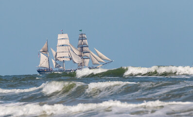 1877 Tall Ship Elissa, the oldest sailing ship in the world, during the sailing ships parade 2023,...