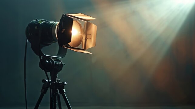 A camera set up on a tripod in a dimly lit room. Suitable for photography or videography concepts