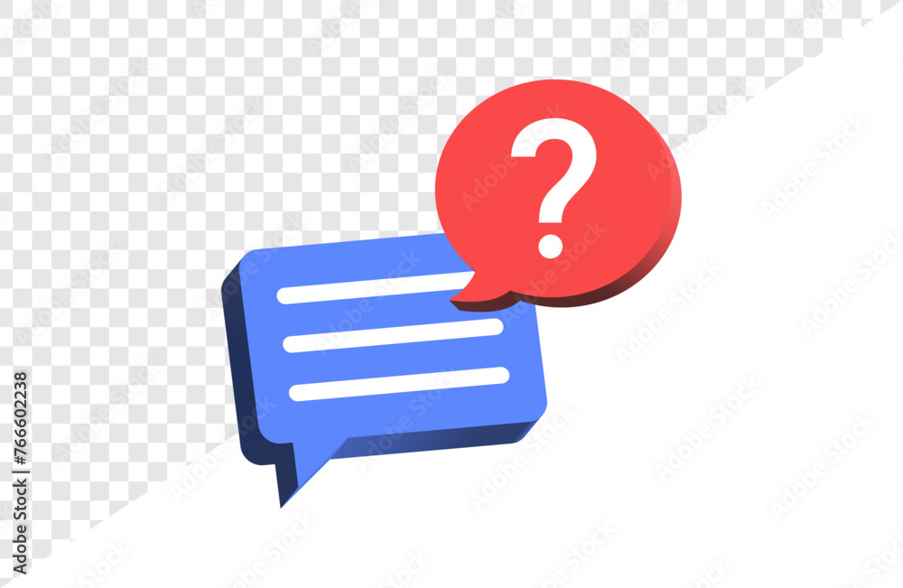 Poster 3d question mark icon in speech bubble. 3d chat message speech bubble icon symbol , ask faq icons ; help, support, service - talk message Bubble chat speech text box icon , communication background