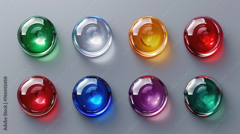 Aufkleber bright colored glass spheres on a neutral gray background. perfect for adding a pop of color to any 