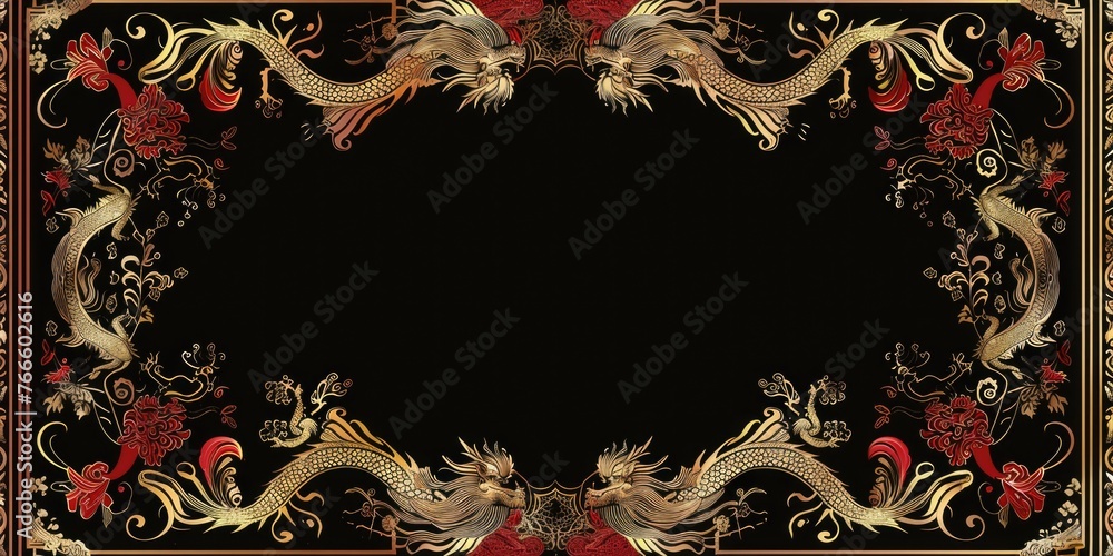 Poster Elegant gold and red frame on a black background, perfect for adding a touch of luxury to any design project