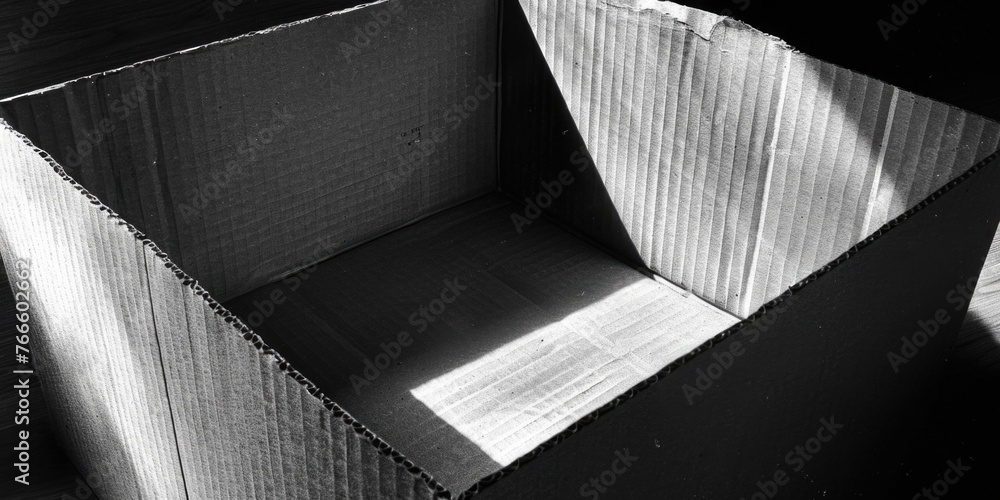 Poster a simple black and white photo of a cardboard box. suitable for various projects