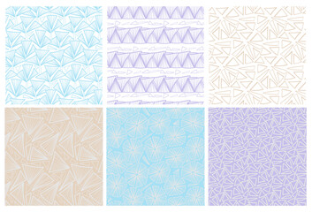 Abstract seamless pattern pastel color collection, hand drawn geometry kaleidoscope elements vector background for textile, scrapbook paper