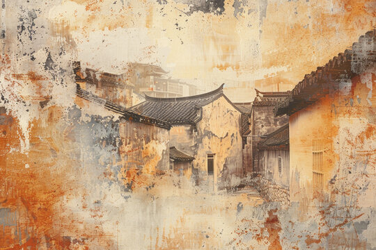 An abstract background that reflects the charm and elegance of Chinese style. The image features a mix of warm colors and rustic textures