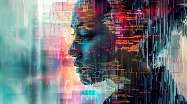 Digital mind: woman with code overlay