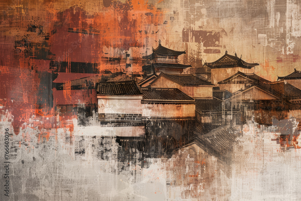 Poster an abstract background that reflects the charm and elegance of chinese style. the image features a m