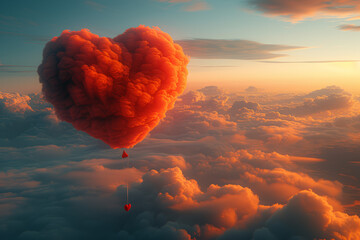 A heart-shaped balloon soaring high in the sky, symbolizing the buoyancy of love and happiness. Concept of love's elation. Generative Ai.