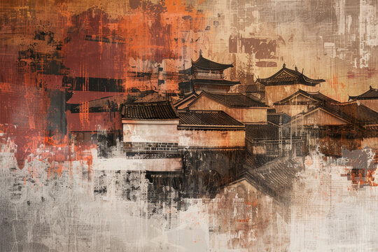 An abstract background that reflects the charm and elegance of Chinese style. The image features a mix of warm colors and rustic textures