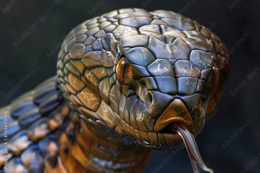 Poster close up of a snake's head with its tongue sticking out. suitable for educational materials or wildl