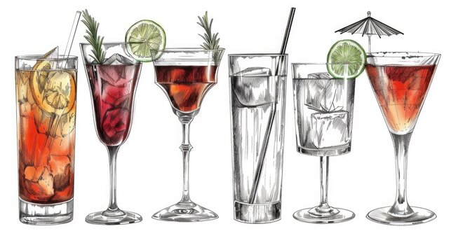 Different cocktails displayed on a table, perfect for bar or restaurant promotions