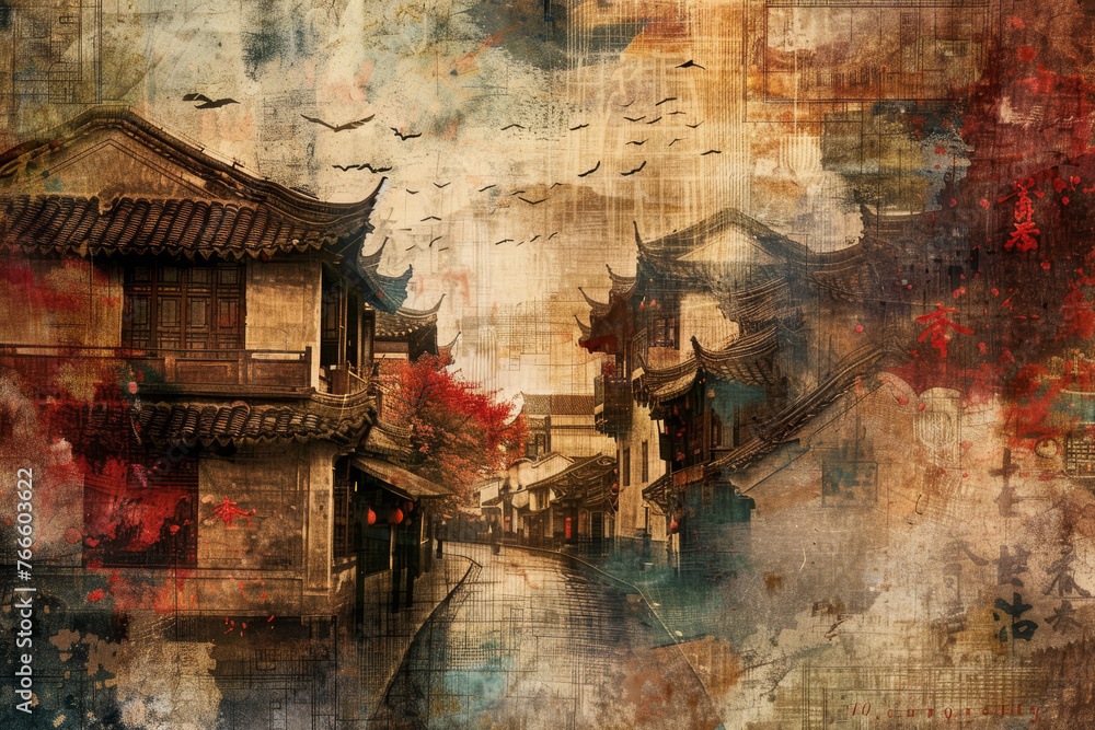 Poster an abstract background that reflects the charm and elegance of chinese style. the image features a m