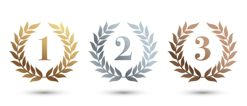 Laurel Wreath Medal Set In Gold, Silver And Bronze