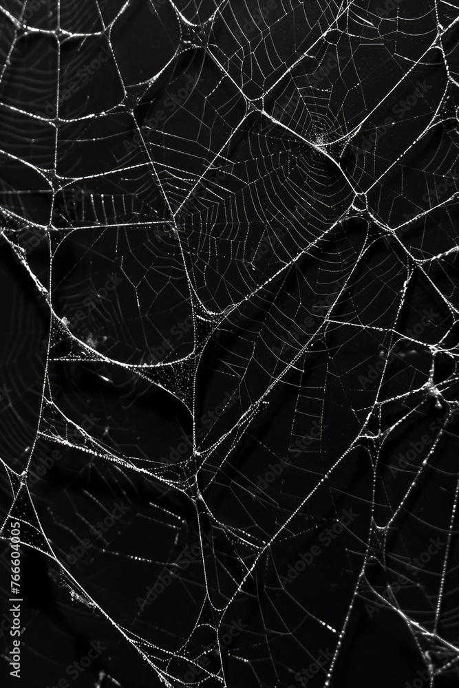 Poster a close-up of water droplets on a spider web. perfect for nature or macro photography projects
