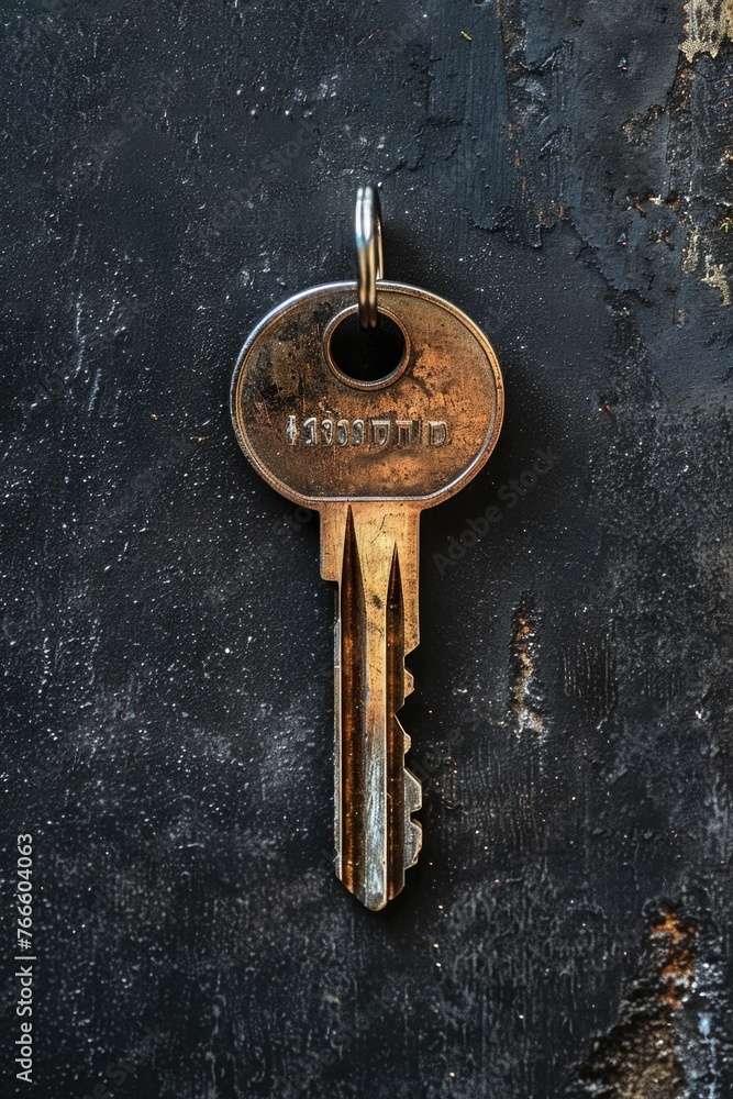 Aufkleber Close-up of a key on a metal surface. Suitable for security or access concepts