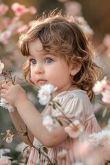 A little girl holding a flower in a field. Perfect for nature and beauty concepts