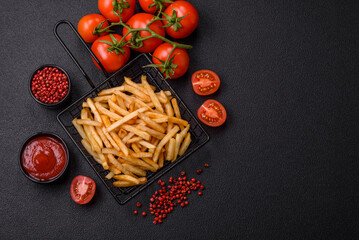 Delicious crispy golden fries with salt and spices - 766604418