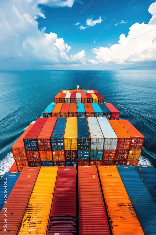 Poster A large container ship sailing in the open sea. Ideal for transportation and shipping concepts