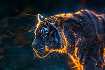  particle wireframe visualization featuring a radiant translucent background showcasing a majestic tiger