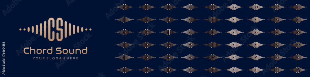 Poster logos sound combined letter c with letters from a to z and numbers from 1 to 9. vector illustration