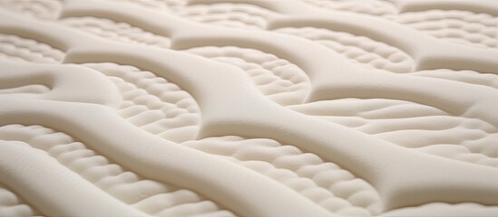 Capture of a detailed view of a bed mattress featuring a subtle white pattern on the surface