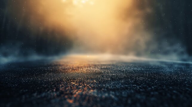 Illustration smoky blurry asphalt with night mist light background. AI generated image