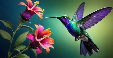 Emerald Aerial Ballet: Hummingbird Amongst Vivid Blossoms