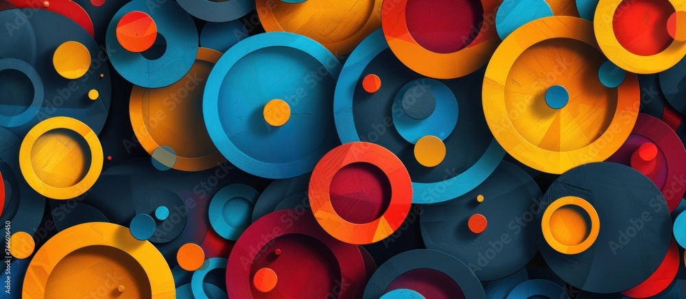 Poster a multitude of vibrant circles of various sizes and colors covering a wall in an abstract pattern.