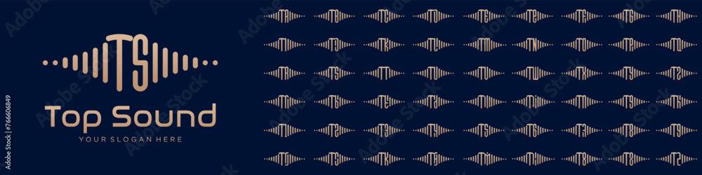 Poster logos sound combined letter t with letters from a to z and numbers from 1 to 9. vector illustration