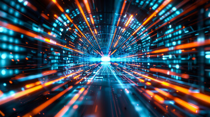 Futuristic technology abstract background with lines for network, big data, data center, server, internet, speed. Abstract neon lights