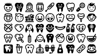 Fototapeta premium Set of icons for dentist vector. Teeth and smileys 