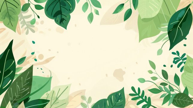 Illustration flat lay tropical green plants and leaves copy space background. AI generated image