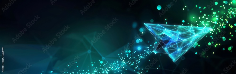 Poster blue and green abstract background with triangular shape