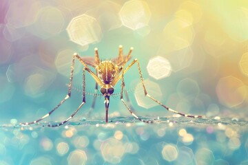 Close-up high-resolution image of yellow fever mosquito, dangerous disease vector - obrazy, fototapety, plakaty