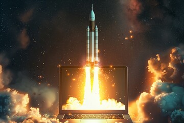 From Pixels to the Cosmos: Ultra HD Space Rocket Launch from Laptop Screen.