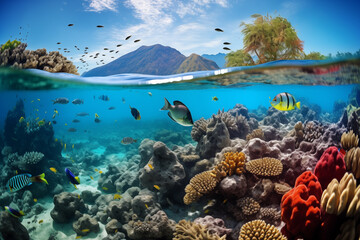 marine view with fish and corals