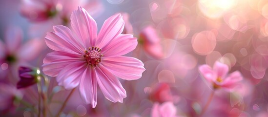 A detailed view of a vibrant pink flower against a blurry backdrop.