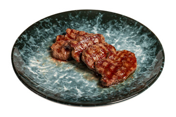 Freshly grilled beef tenderloin slices isolated on white background. Slices of cooked tenderloin. high quality photo