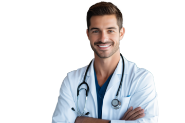 Young handsome man with doctor uniform on isolated chroma key background