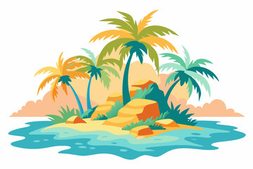 Soft colors vector palm tree island painting vector illustration