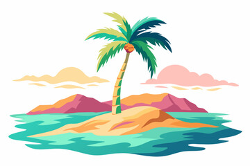 Fototapeta na wymiar Soft colors vector palm tree island painting vector illustration