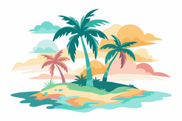 Fototapeta na wymiar Soft colors vector palm tree island painting vector illustration