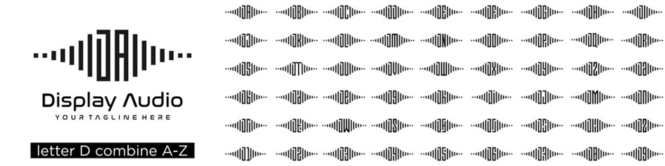 set of audio logo design combined letter D with A to Z and numbers from 1 to 9. vector illustration