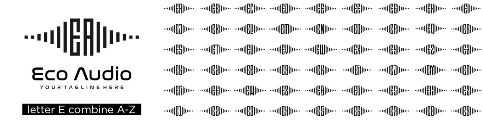 set of audio logo design combined letter E with A to Z and numbers from 1 to 9. vector illustration