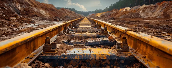 Poster Close-up of heavy construction machinery tracks on muddy terrain © Georgii