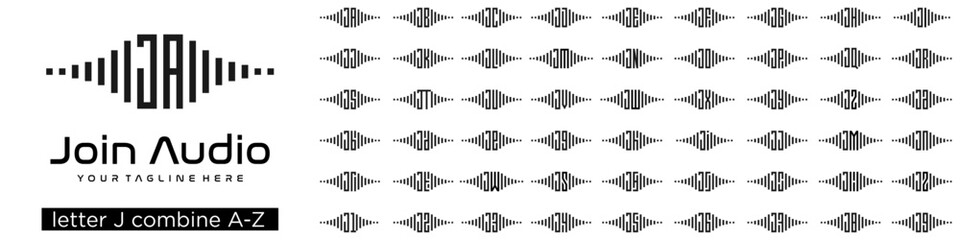 set of audio logo design combined letter J with A to Z and numbers from 1 to 9. vector illustration