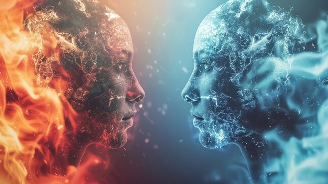 Digital Twins concept, virtual and physical worlds merging