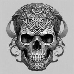 Black and white illustration skull 
