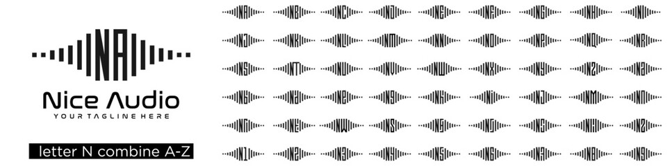 set of audio logo design combined letter N with A to Z and numbers from 1 to 9. vector illustration