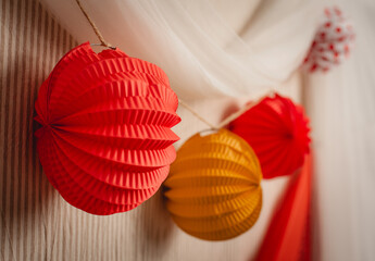 Close-up of typical paper lanterns from Spanish fairs.