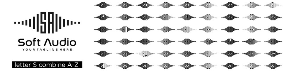 set of audio logo design combined letter S with A to Z and numbers from 1 to 9. vector illustration